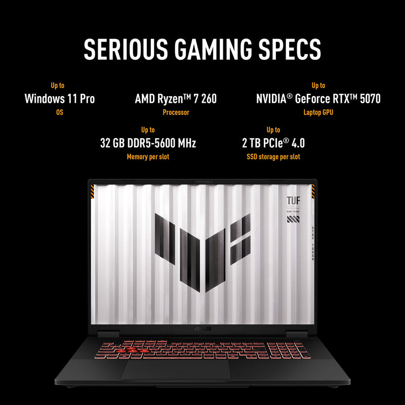 ギャラリービューアに画像をロードする, Asus tuf gaming a18 fa808up-s8011w 18 gaming laptop (zwart grijs | r7 260 | rtx 5070 | 16 gb | 1 tb ssd)