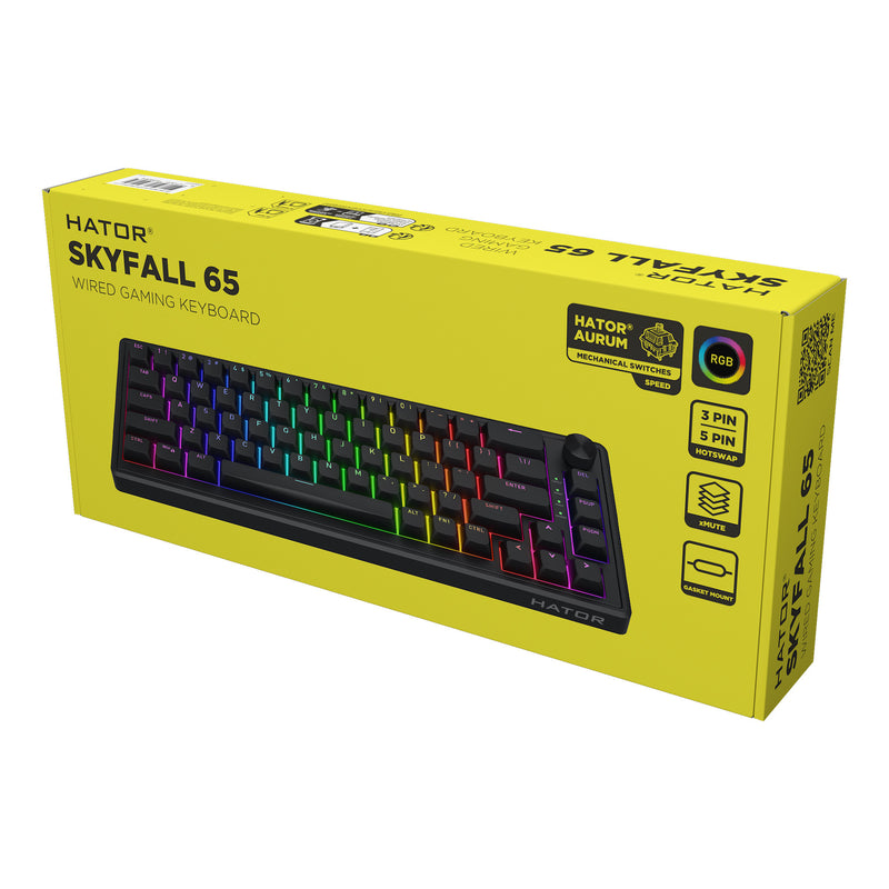 ギャラリービューアに画像をロードする, Hator skyfall wired rgb mechanisch gaming toetsenbord (zwart, us lay-out (qwerty), hator aurum sterling, 65%, rgb, double shot abs, hot-swap)