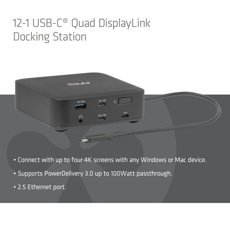 Laden Sie das Bild in Galerie -Viewer, Club 3d 12-1 usb-c® quad displaylink dockingstation (zwart)