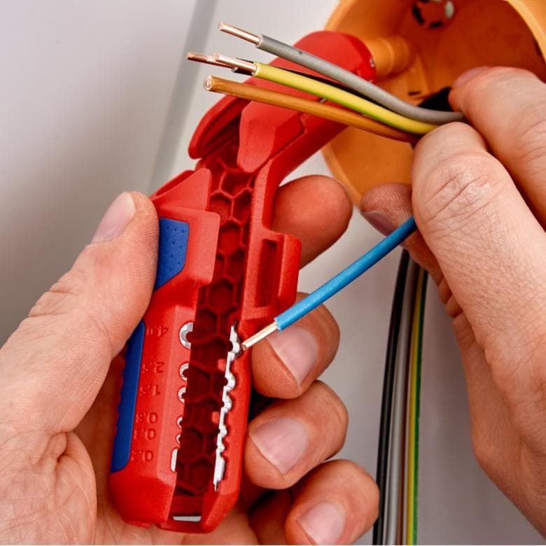 Load image into Gallery viewer, Knipex ergostrip universeel ontmantelingsgereedschap 16 95 02 sb kabelstrip- ontmantelingsgereedschap (rood blauw, links-handig)
