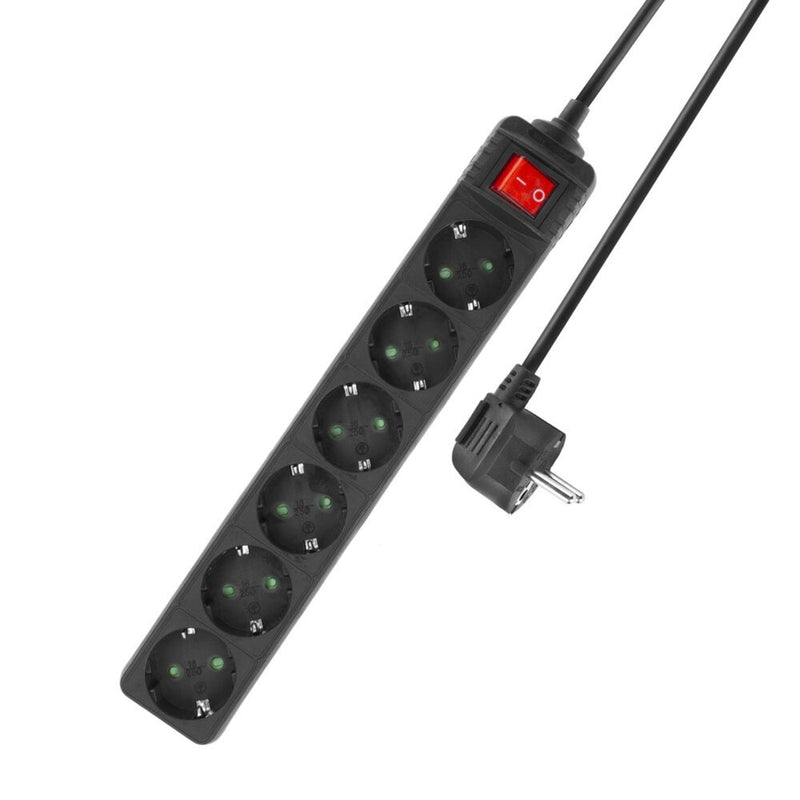 Load image into Gallery viewer, Act connectivity stekkerdoos met lichtgevende schakelaar, 6 sockets, 3 m, zwart stekkerdoos (zwart)