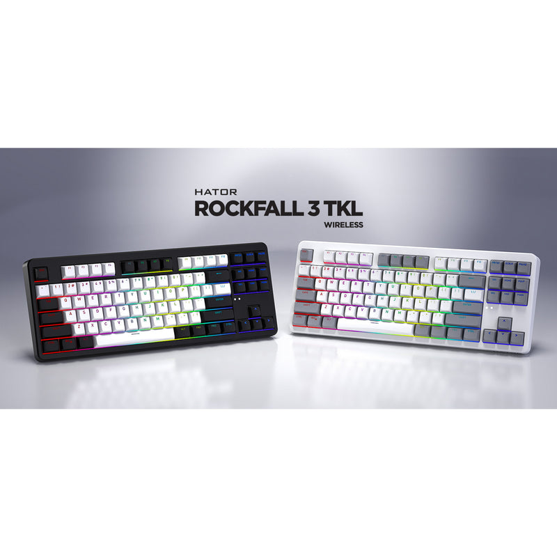 Chargez l'image dans la visionneuse de la galerie, Hator rockfall 3 tkl wireless rgb mechanisch gaming toetsenbord (wit, us lay-out (qwerty), hator aurum orange, 80% (tkl), rgb, pbt keycaps, hotswap, 2.4 ghz bluetooth usb-c)