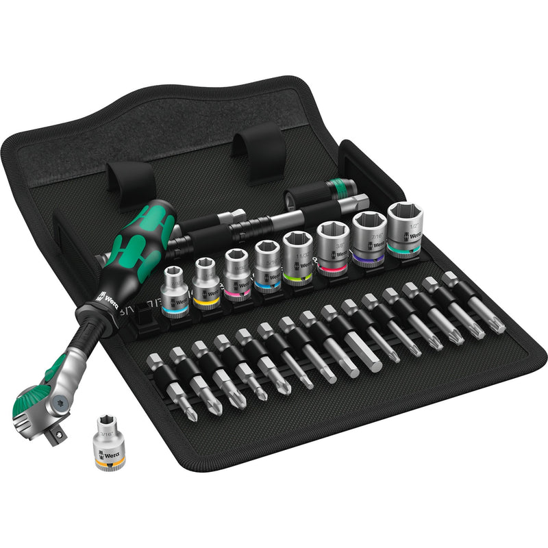 Load image into Gallery viewer, Wera 8100 sa 9 zyklop speed-ratelset gereedschapsset (zwart groen, 1 4 -aandrijving, 28-delig)