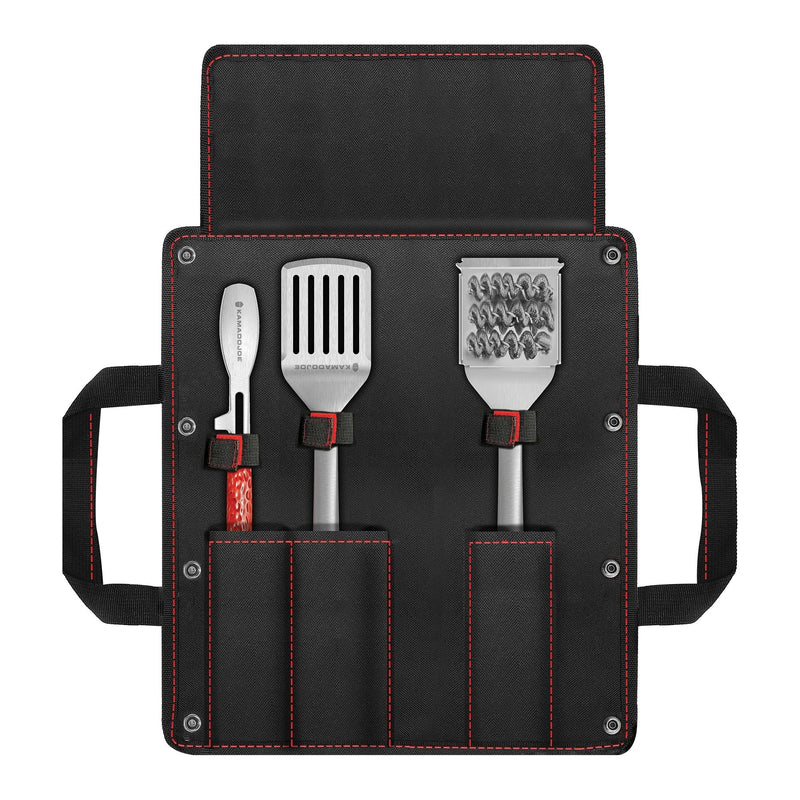 Load image into Gallery viewer, Kamado joe krafted stalen grillgereedschap accessoire set grillbestek (3-delig, inclusief canvas draagtas)