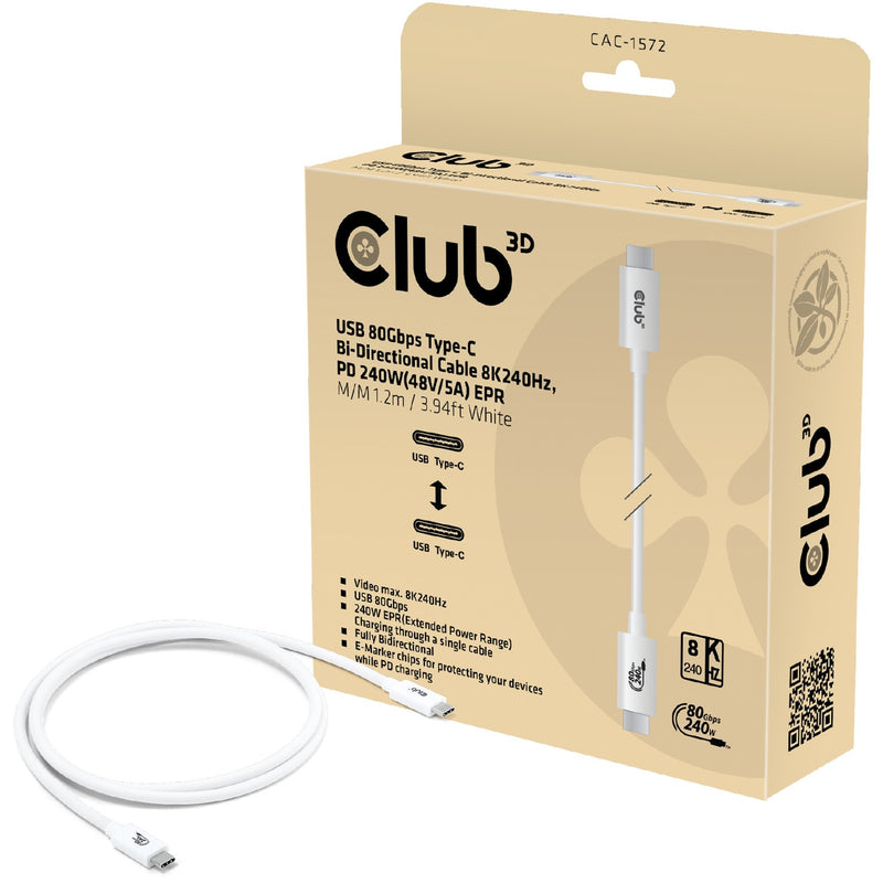 Afbeelding laden in galerijviewer, Club 3d gecertificeerde usb-c kabel (wit, 1,2 meter, 240 w)