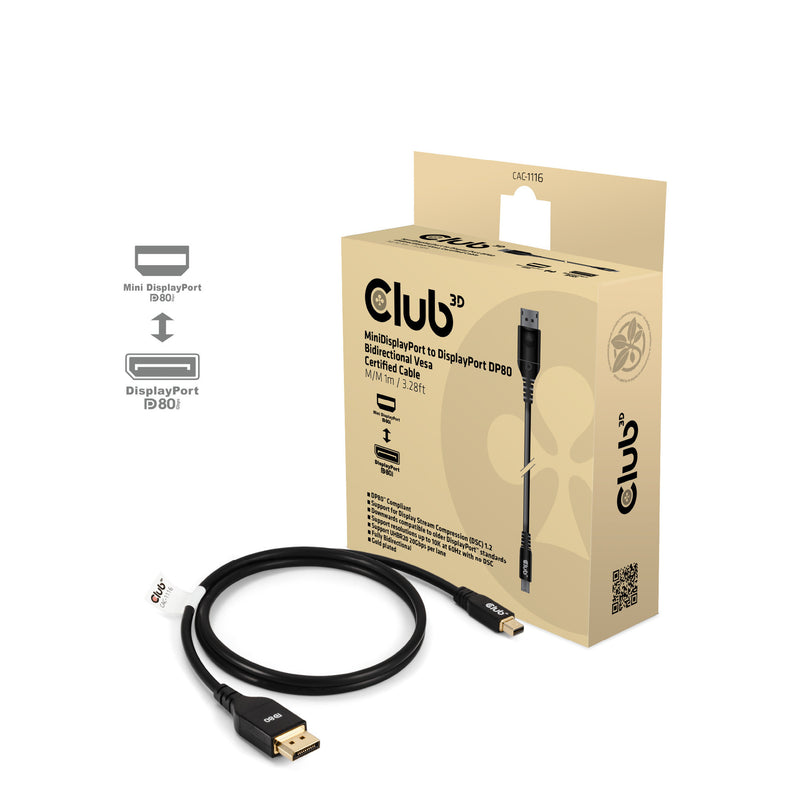 Chargez l'image dans la visionneuse de la galerie, Club 3d minidisplayport naar displayport dp80 bidirectioneel adapter (zwart, 1 meter, vesa-gecertificeerd)