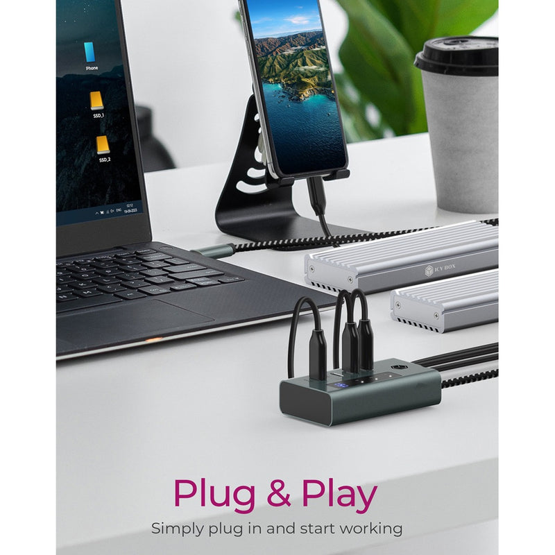 Afbeelding laden in galerijviewer, Icy box ib-hub1454-c31 usb-hub (grijs blauwgrijs, 4x usb-c 3.2 (10 gbit s))