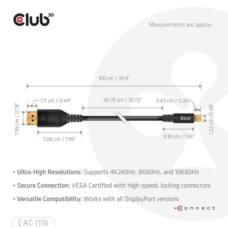 Chargez l'image dans la visionneuse de la galerie, Club 3d minidisplayport naar displayport dp80 bidirectioneel adapter (zwart, 1 meter, vesa-gecertificeerd)