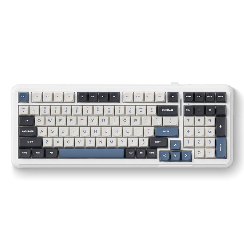 Chargez l'image dans la visionneuse de la galerie, Mchose k99 navy blue hyacinth wireless gasket mount mechanical rgb toetsenbord (wit, us lay-out (qwerty), ktt hyacinth, rgb, hot swap, double-shot pbt, draadloos | bluetooth | usb-c)