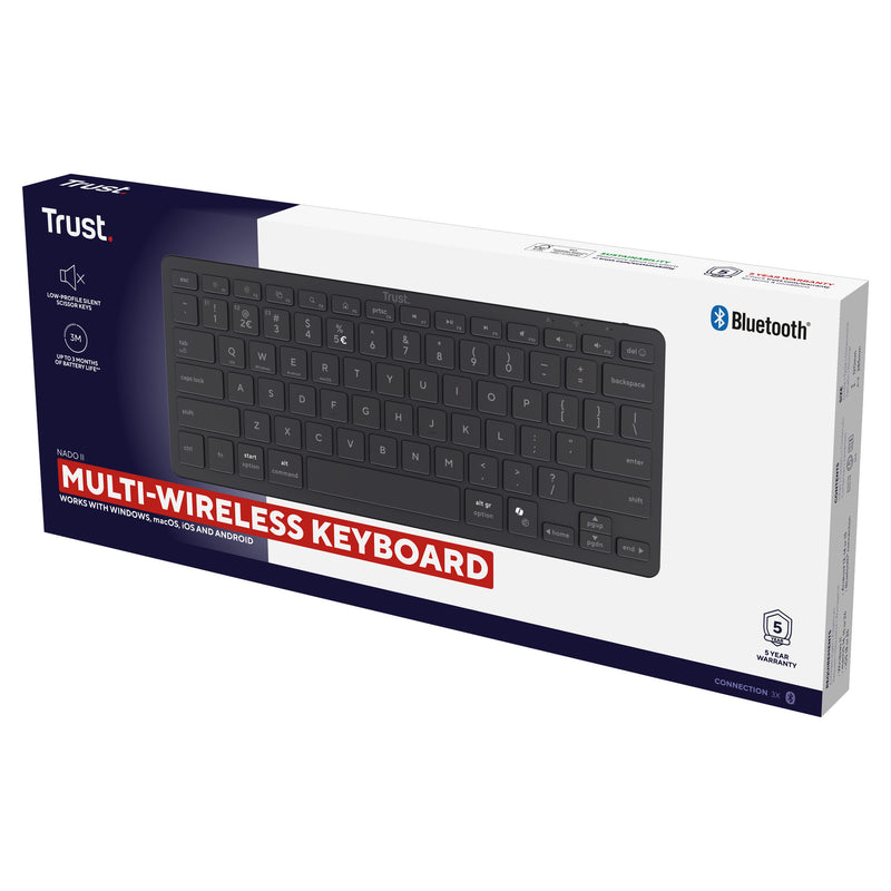 Load image into Gallery viewer, Trust nado ii bluetooth-toetsenbord (zwart, us lay-out (qwerty), scissor switches, 80% (tkl), bluetooth)