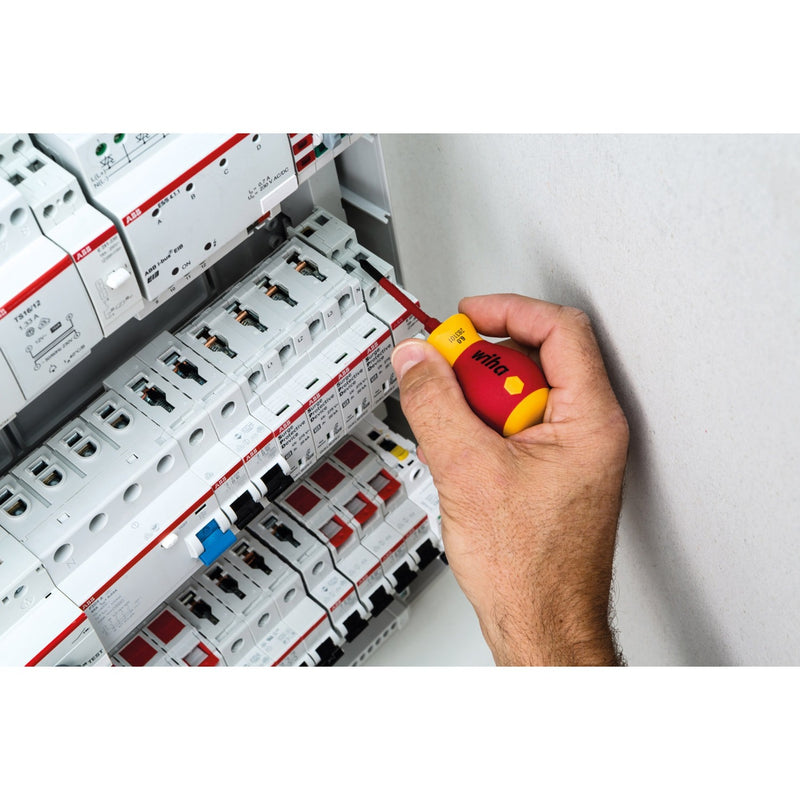 Load image into Gallery viewer, Wiha schroevendraaier met bithouderset electric slimvario (rood geel, stubby 4-delig met slimbits)