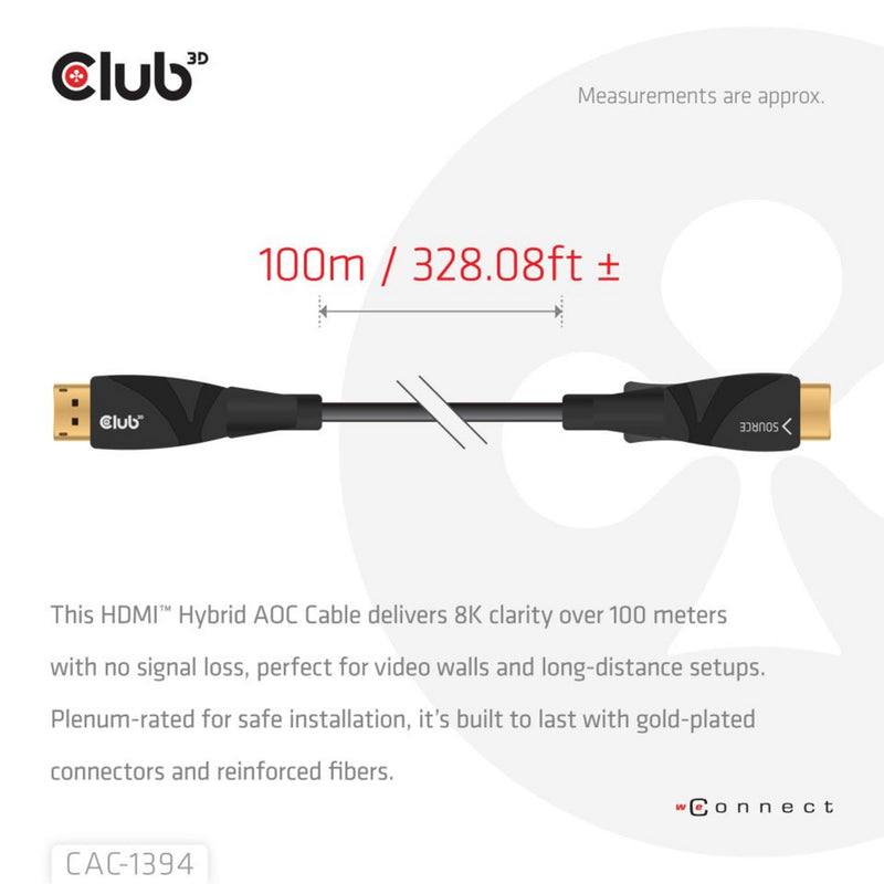 Afbeelding laden in galerijviewer, Club 3d hdmi hybrid aoc cable 8k60hz 4k120hz, 100 m kabel (zwart)