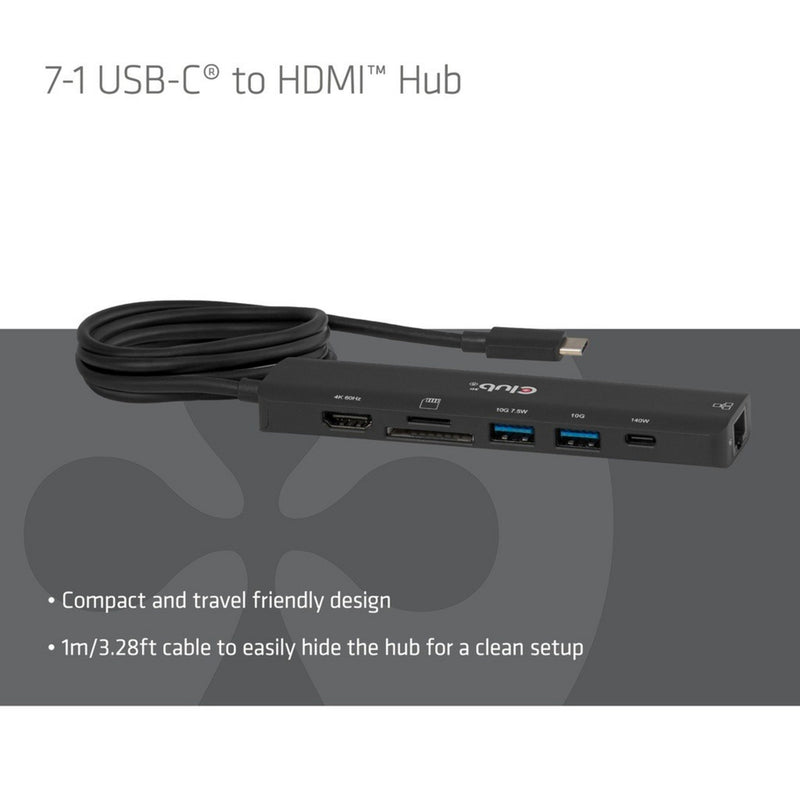 ギャラリービューアに画像をロードする, Club 3d csv-2555 7-1 usb-c naar hdmi hub (zwart, 4k60hz, pd3.1 140w, usb-a, usb-c, lan, microsd)