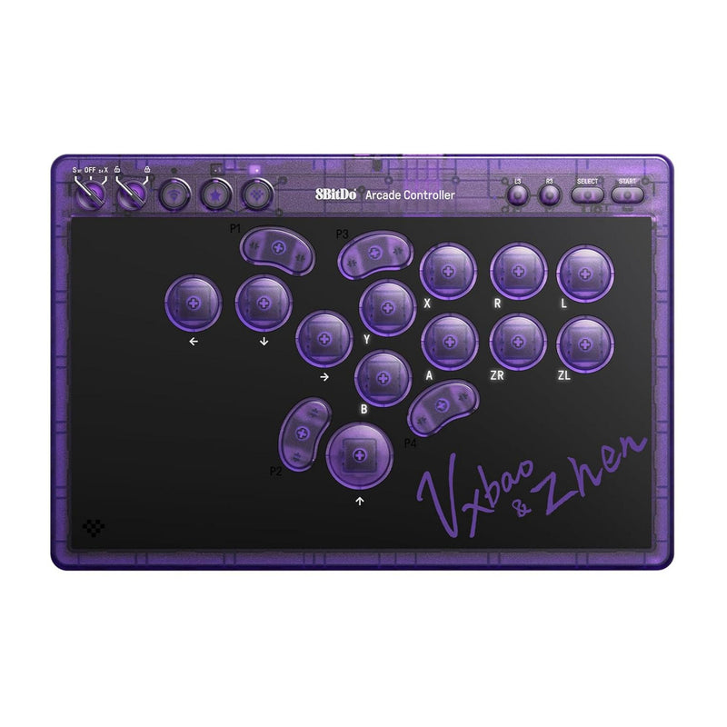 Laden Sie das Bild in Galerie -Viewer, 8bitdo arcade controller - transparent purple signature edition (paars transparant, 2.4 ghz bluetooth usb, nintendo switch 1 + 2, pc)
