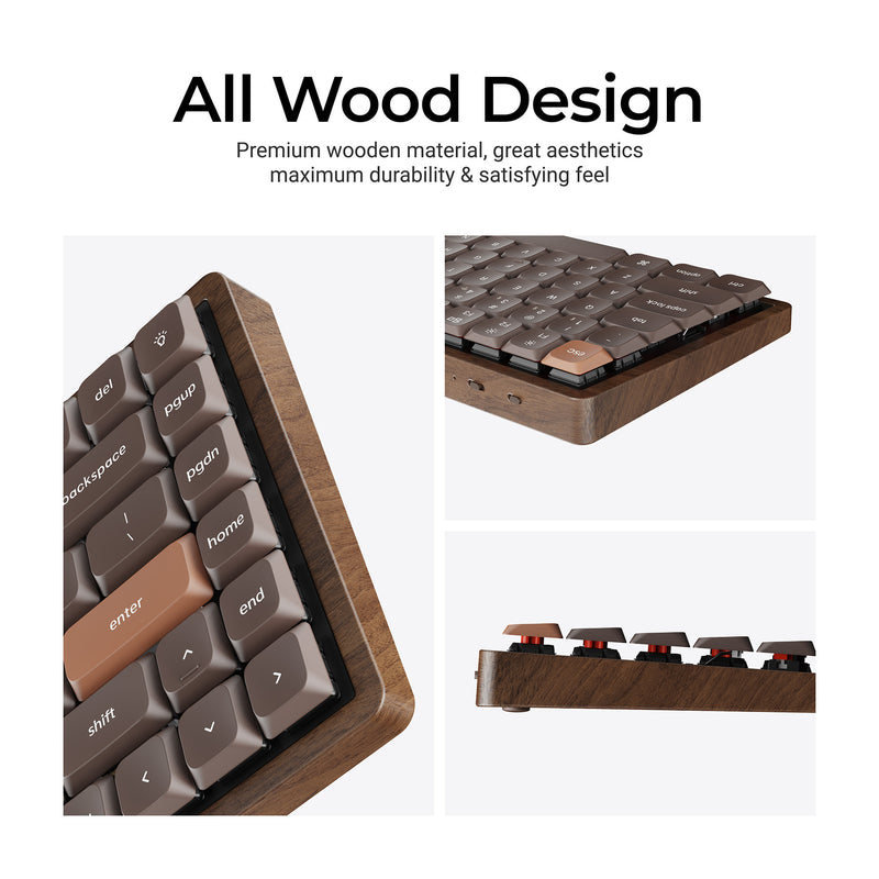 Afbeelding laden in galerijviewer, Keychron k3 max-h3w all-wood special edition rgb mechanisch toetsenbord (houtkleur, us lay-out (qwerty), milk pom brown, 75%, rgb leds, double-shot pbt, hot swap, 2.4ghz | bluetooth 5.1 | usb-c)