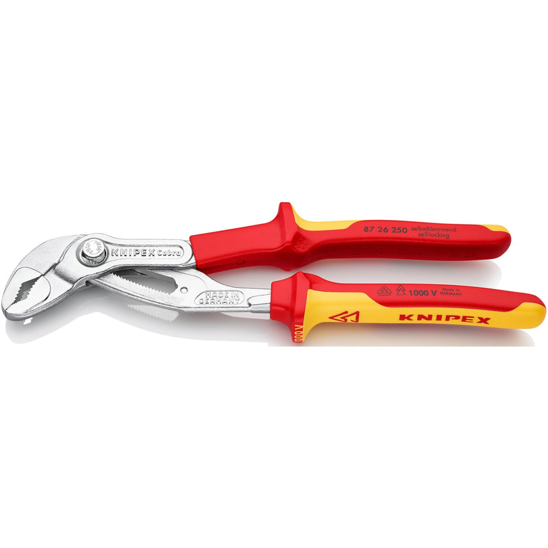 Load image into Gallery viewer, Knipex cobra vde hightech-waterpomptang 87 26 250 zweedse- waterpomp-tang (rood geel, getande grijpvlakken, doorgestoken scharnier )