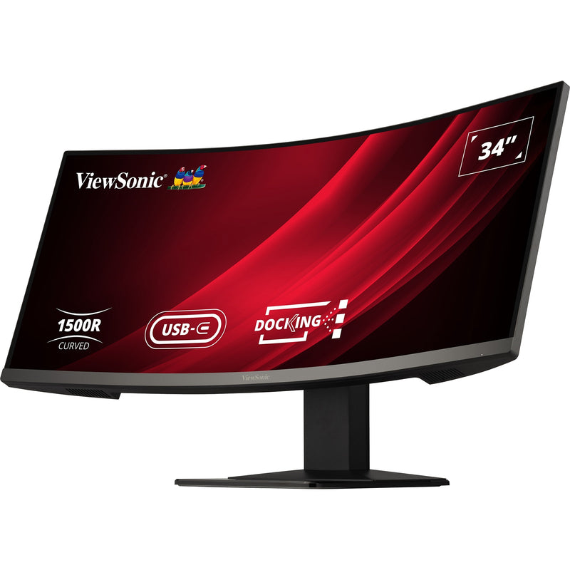 Cargue la imagen en el visor de la galería, Viewsonic uwqhd curved docking monitor met kvm-switch vg3419c 34 ultrawide (zwart (mat), 1x hdmi, 1x displayport, usb-a, usb-b, usb-c, lan, audio)