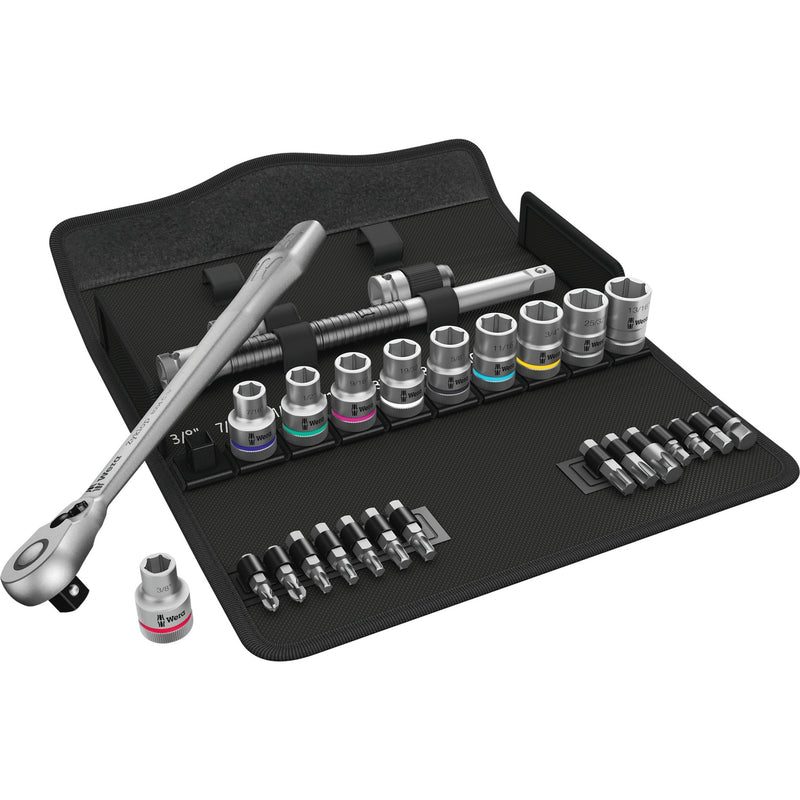 Load image into Gallery viewer, Wera 8100 sc 11 zyklop metalen ratelset gereedschapsset (zwart groen, 28-delig, volledig metalen omschakelbare ratel)