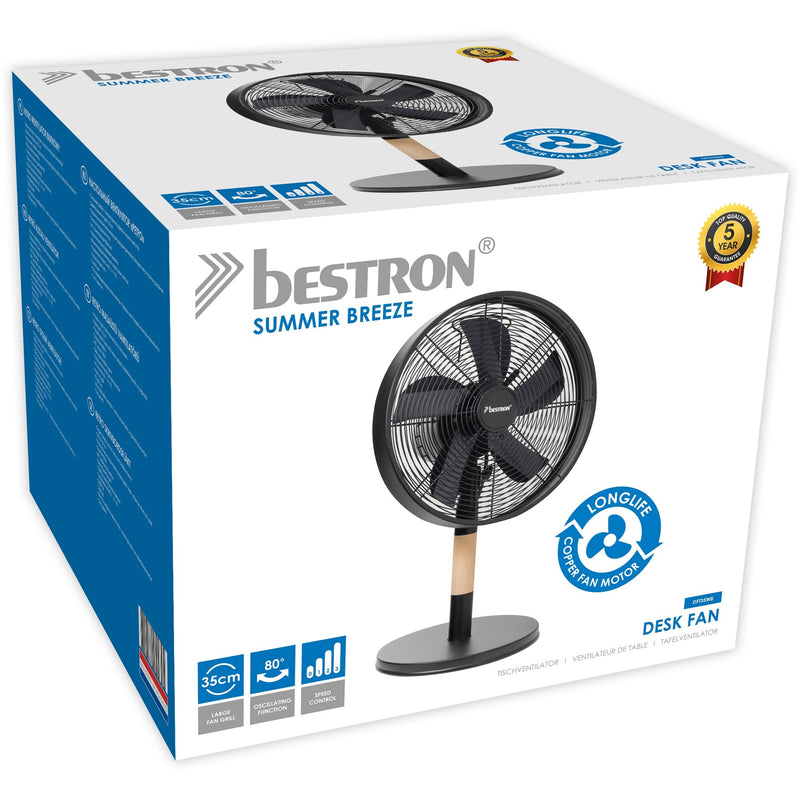 Load image into Gallery viewer, Bestron dft35wb tafelventilator (zwart houtkleur, ø 35 cm)