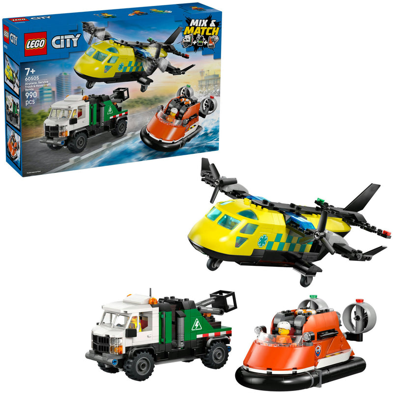 Load image into Gallery viewer, Lego city 60505 vliegtuig, servicewagen en hovercraft remix