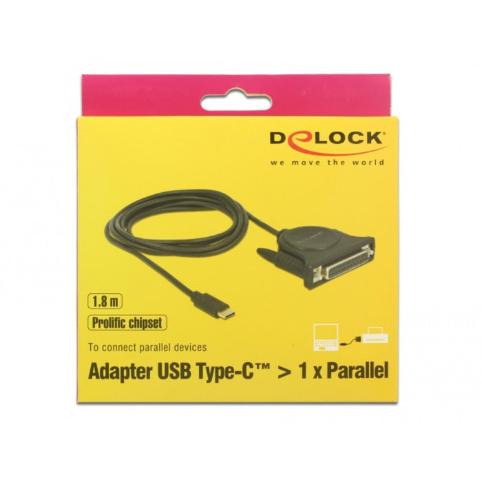 Load image into Gallery viewer, Delock usb-c 2.0 male > 1 x parallel db25 female kabel (zwart, 1,8 meter )