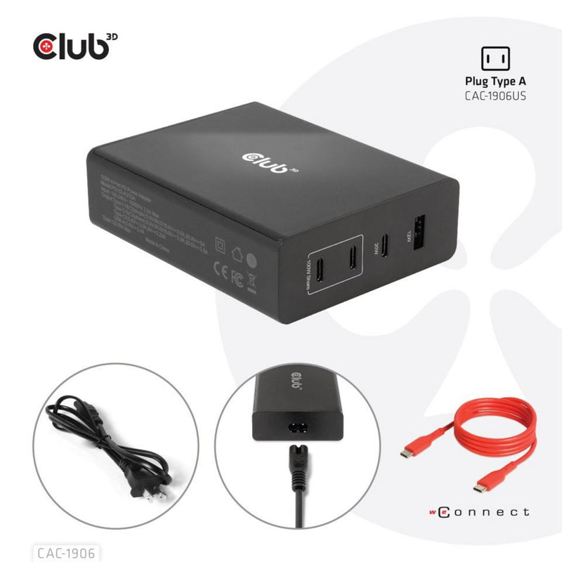 Load image into Gallery viewer, Club 3d travel charger 132w gan technology, four port usb type-a and -c (zwart, power delivery(pd) 3.0)