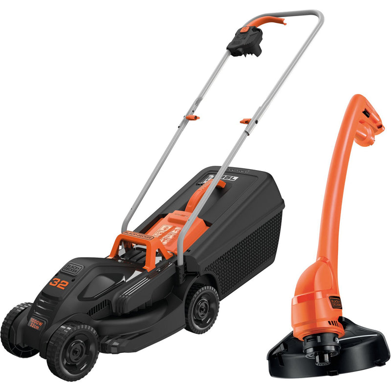 Afbeelding laden in galerijviewer, Black+decker 1000w 32cm grasmaaier + 250w grastrimmer (zwart oranje, gazons tot 250m²)