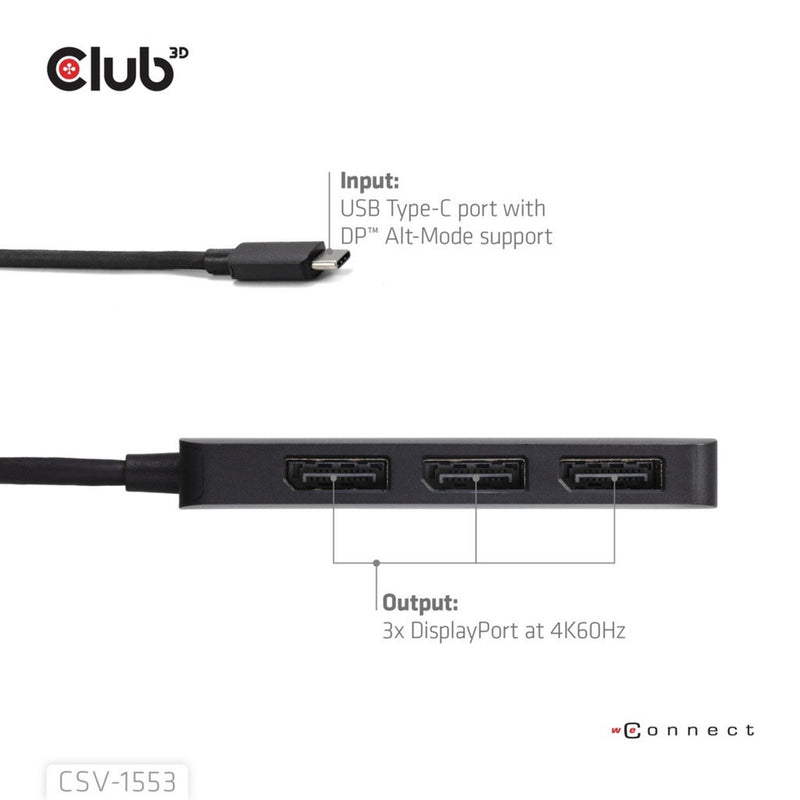 Chargez l'image dans la visionneuse de la galerie, Club 3d usb-c naar 3x displayport hub (zwart)