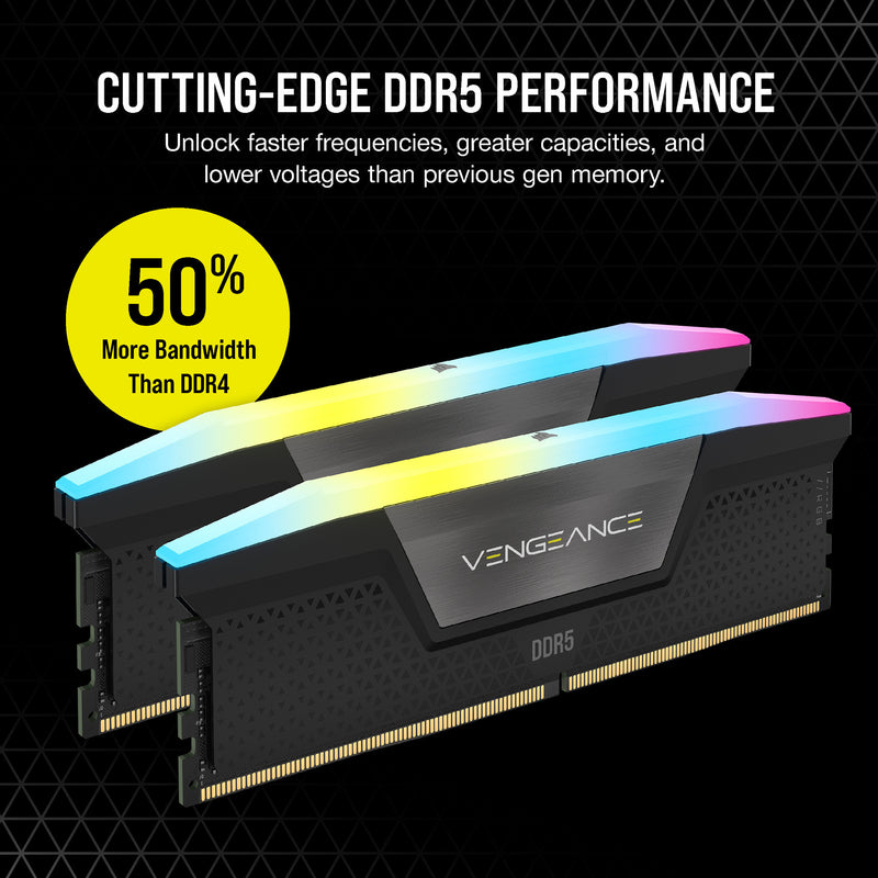Afbeelding laden in galerijviewer, Corsair vengeance rgb 32 gb ddr5-6000 (2x 16 gb) werkgeheugen (zwart, cmh32gx5m2d6000z38, xmp, expo)
