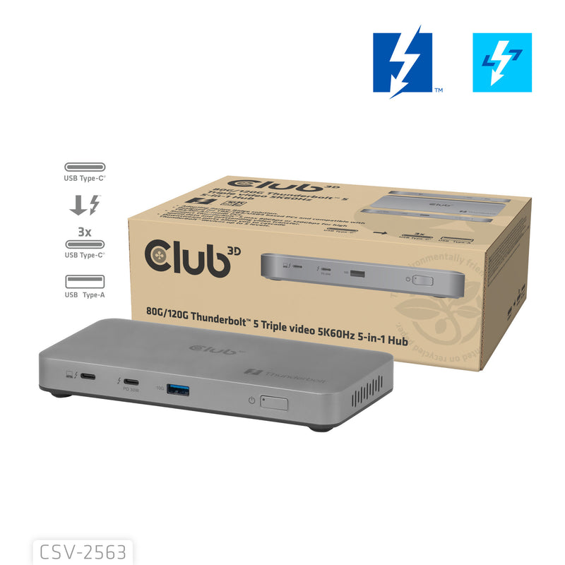 Laden Sie das Bild in Galerie -Viewer, Club 3d 5-1 thunderbolt 5 hub triple video dockingstation (grijs)
