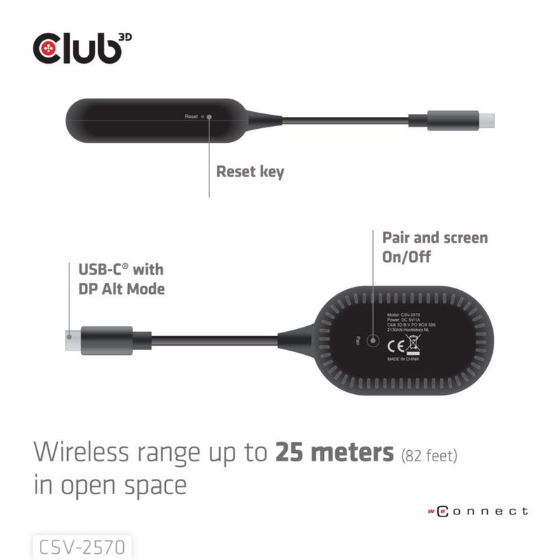 Laden Sie das Bild in Galerie -Viewer, Club 3d wireless usb-c to hdmi transmitter and receiver adapter (zwart)