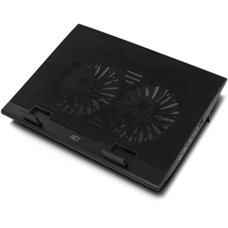Load image into Gallery viewer, Act connectivity laptopstandaard, met ventilator, hoogte verstelbaar in 2 standen (zwart, 4-poorts usb 2.0 hub)