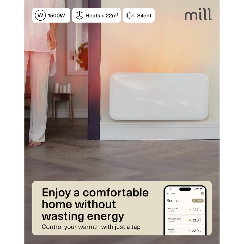 Afbeelding laden in galerijviewer, Mill steel wifi paneelverwarming pa1500wifi4a met voet, 1500 watt convector (wit, wifi 2,4 ghz (wifi 6), bluetooth 5.2, zigbee 3.0 + app)