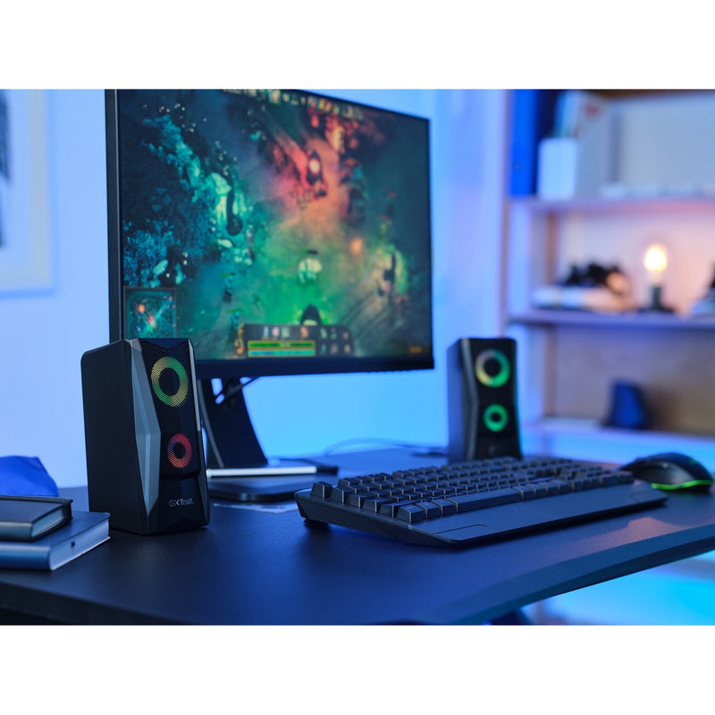 Load image into Gallery viewer, Trust gxt 606 javv rgb verlichte 2.0 speakerset pc-luidspreker (zwart)