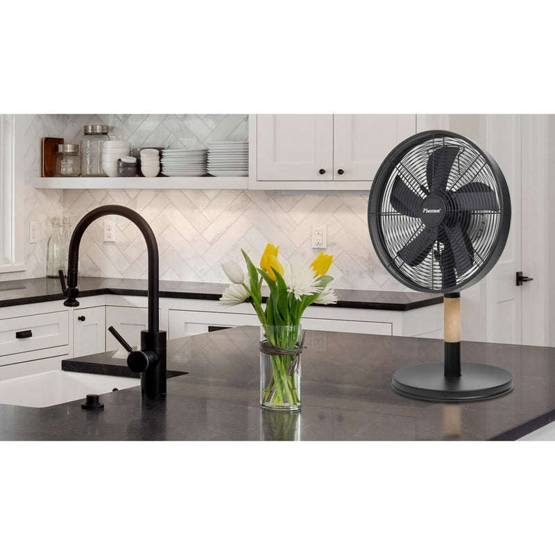Load image into Gallery viewer, Bestron dft35wb tafelventilator (zwart houtkleur, ø 35 cm)