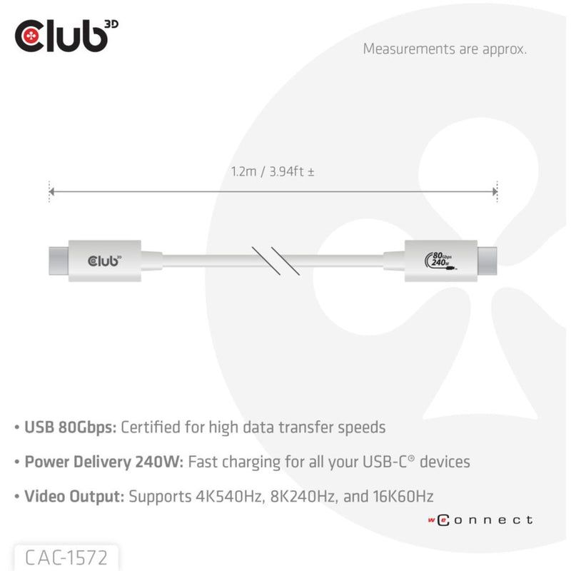 ギャラリービューアに画像をロードする, Club 3d gecertificeerde usb-c kabel (wit, 1,2 meter, 240 w)