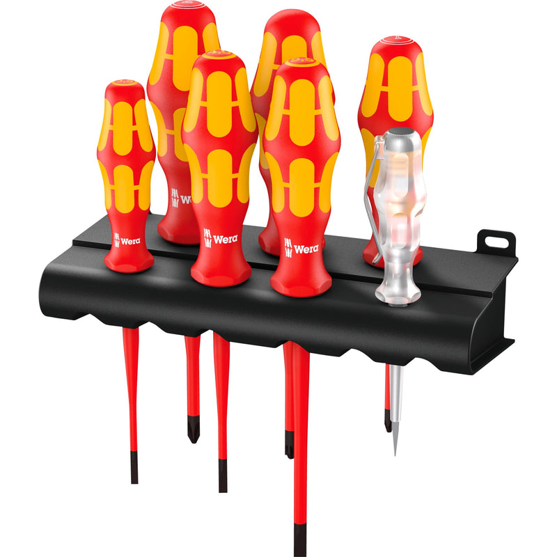 Load image into Gallery viewer, Wera 160 is 7 schroevendraaierset kraftform plus serie 100 (rood geel, eenpolige fasetester, houder, 7‑delig)