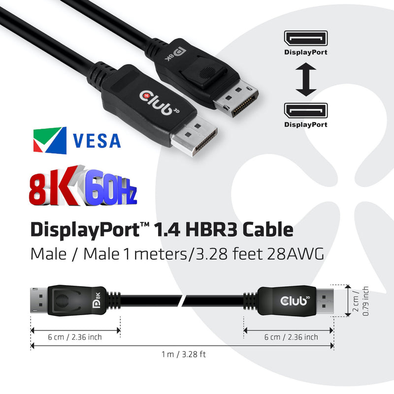 Afbeelding laden in galerijviewer, Club 3d displayport 1.4 hbr3 kabel (zwart, 1 meter, 8k)