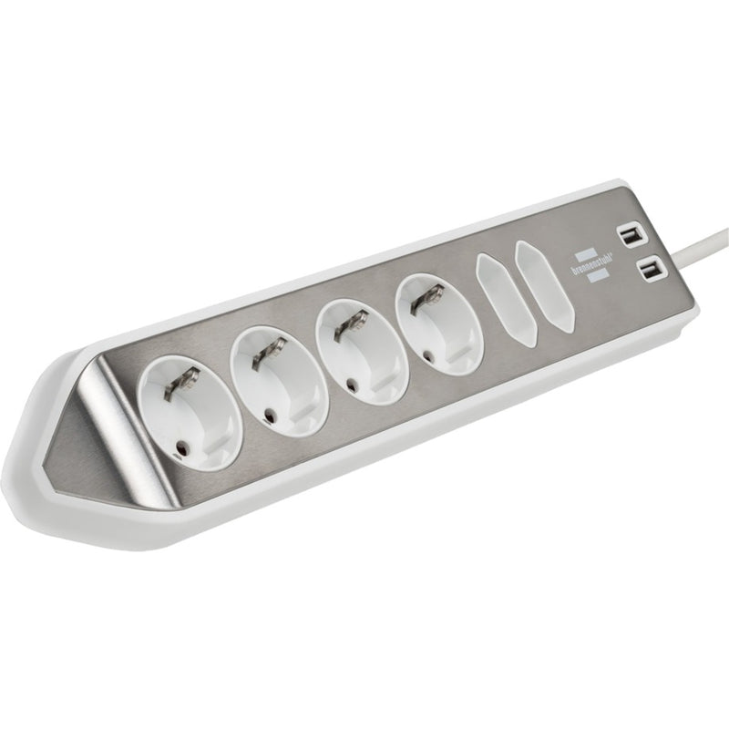 Load image into Gallery viewer, Brennenstuhl estilo hoekstopcontact 4-voudig met usb-oplaadfunctie stekkerdoos (wit roestvrij staal)