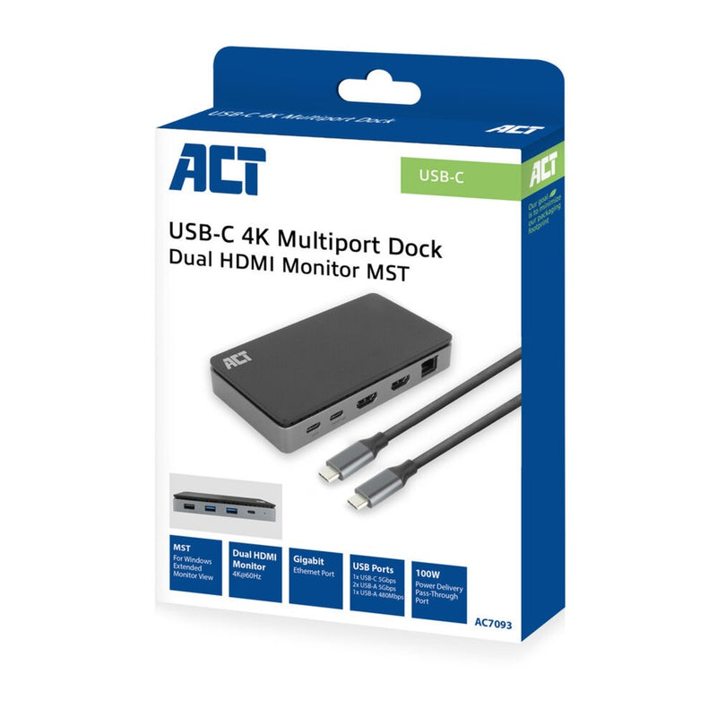 Load image into Gallery viewer, Act connectivity usb-c 4k mst dockingstation (zwart grijs)