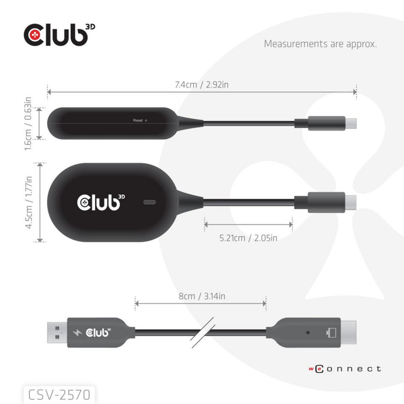 Laden Sie das Bild in Galerie -Viewer, Club 3d wireless usb-c to hdmi transmitter and receiver adapter (zwart)