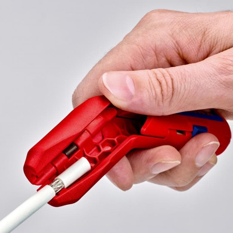 Load image into Gallery viewer, Knipex ergostrip universeel ontmantelingsgereedschap 16 95 02 sb kabelstrip- ontmantelingsgereedschap (rood blauw, links-handig)