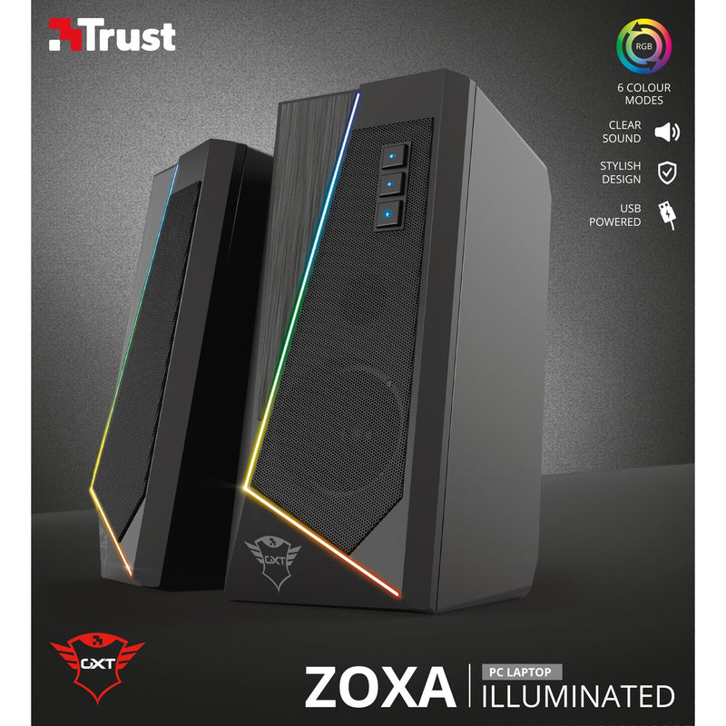 Load image into Gallery viewer, Trust gxt 609 zoxa rgb-verlichte speakerset pc-luidspreker (zwart, rgb led)