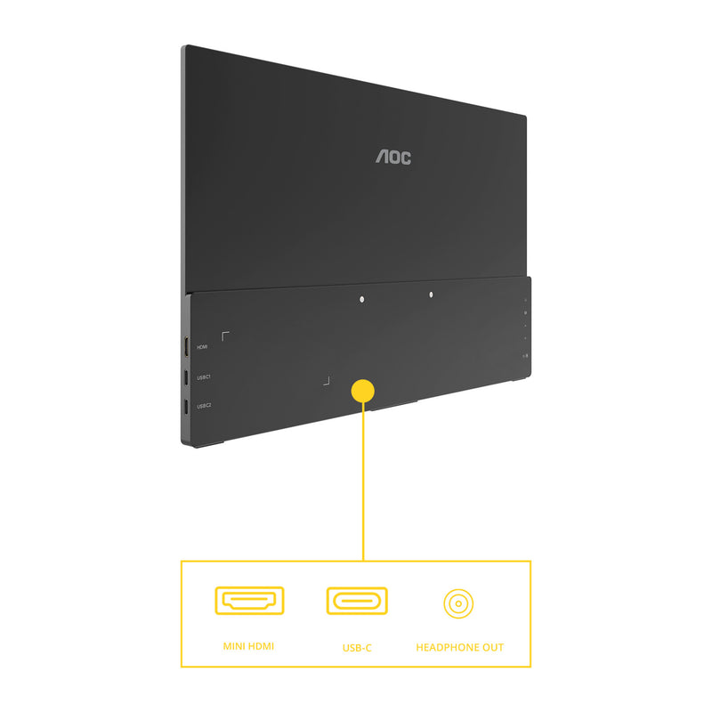 Load image into Gallery viewer, Aoc 16t20e2 15.6 monitor (zwart, 1x mini hdmi, 1x usb-c, audio)