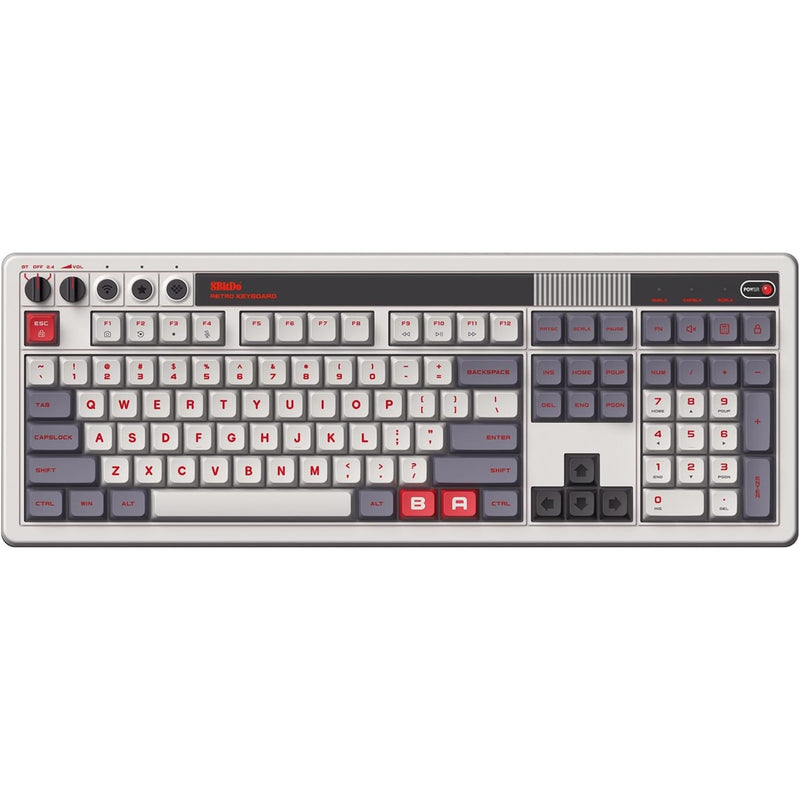 Cargue la imagen en el visor de la galería, 8bitdo retro mechanical keyboard n edition (grijs, us lay-out (qwerty), kailh box white, 100%, bluetooth low energy, wireless 2.4g, usb)