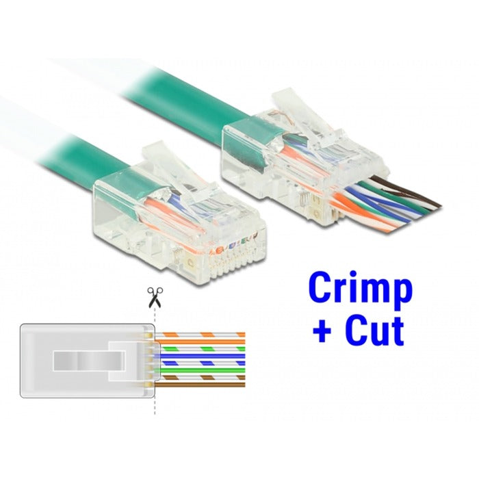Afbeelding laden in galerijviewer, Delock rj45 crimp+cut plug cat.5e utp stekker (transparant, 20 stuks)