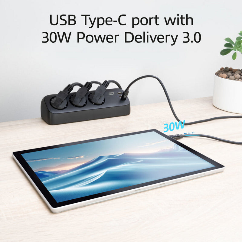 Chargez l'image dans la visionneuse de la galerie, Act connectivity act stekkerdoos met 3 type-f stopcontacten, 30w power delivery, usb type-c a poorten, kabellengte 1,5 meter ac2480