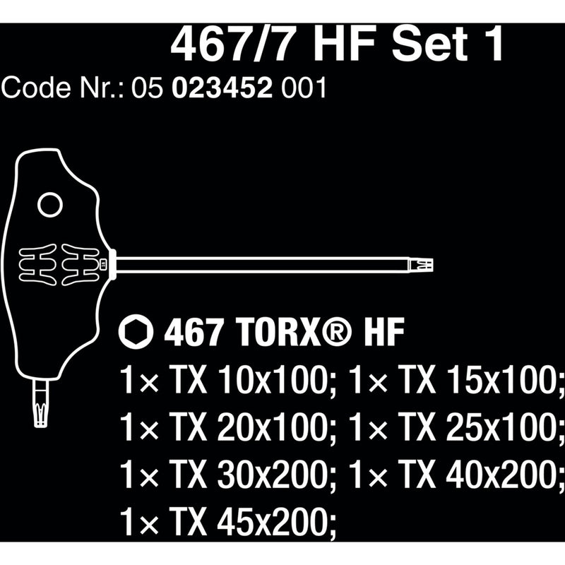 Load image into Gallery viewer, Wera 467 7 torx hf-set 1 kruiskopschroevendraaier + rek, 7 stuks (zwart groen, met holdingfunctie)