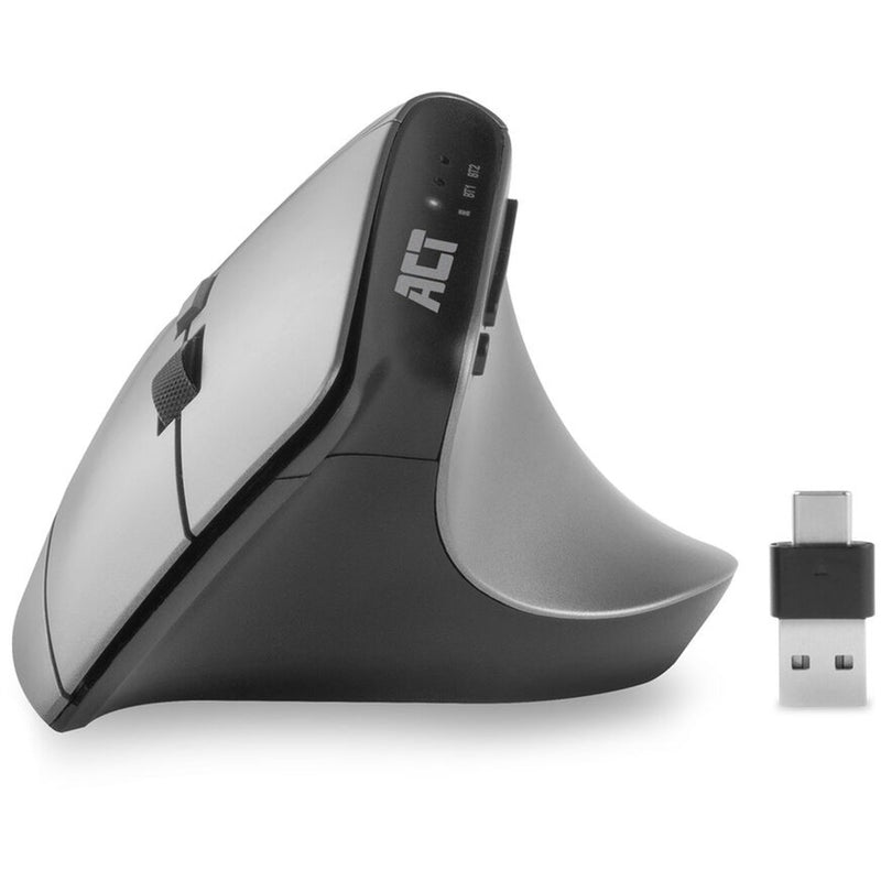 Afbeelding laden in galerijviewer, Act connectivity draadloze ergonomische muis met bluetooth en usb-c usb-a (zilver zwart, 1000 - 2400 dpi)