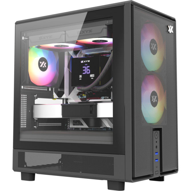Afbeelding laden in galerijviewer, Xyz pc gear atom midi tower behuizing (zwart | 2x usb-a | 1x usb-c | tempered glass)